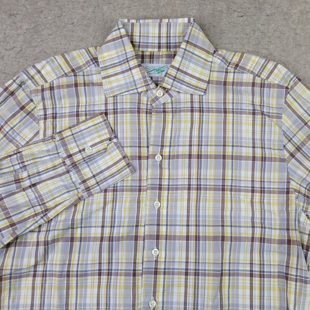 Seaplane Shirt Mens M Brown Plaid Long Sleeve Button Up Made in USA
